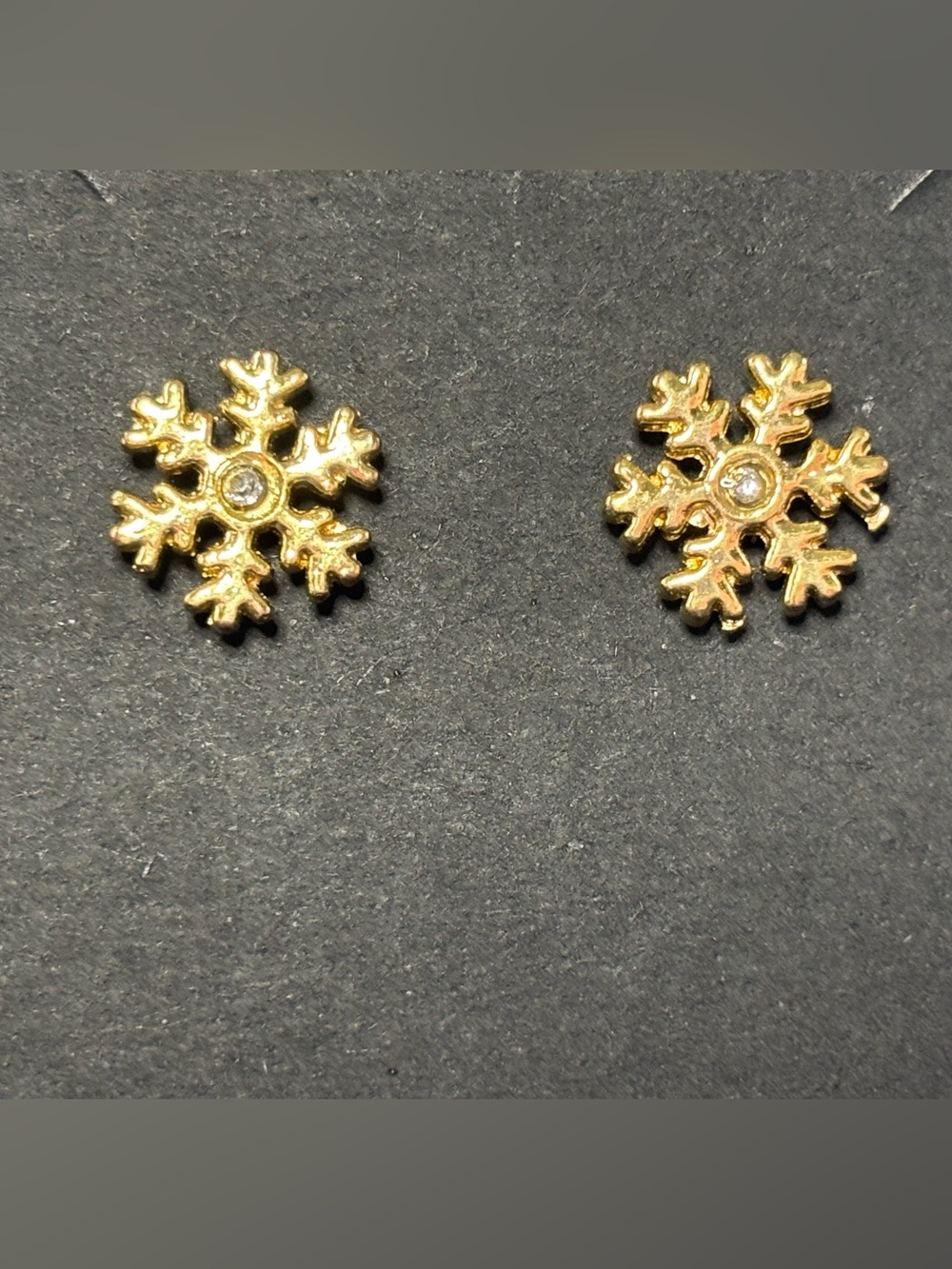 Gold Tone Snowflake Stud Earrings with Center Crystal Accent